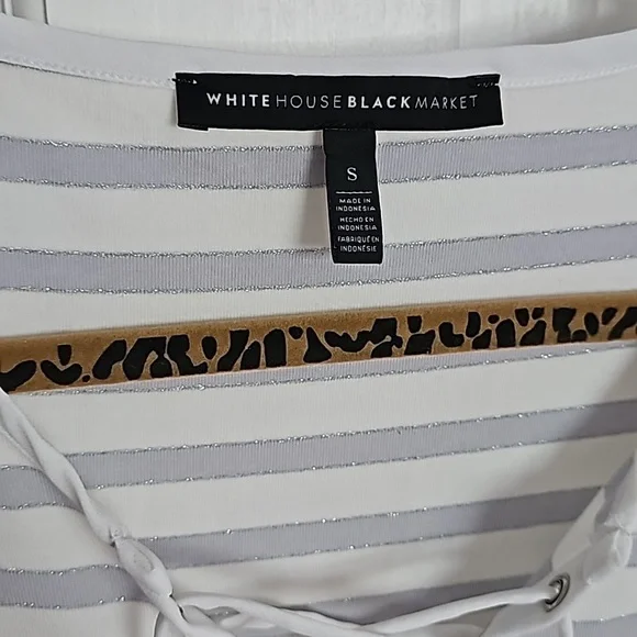 White House Black Market Lace up Sleeveless Top with stripes - Picture 2 of 6